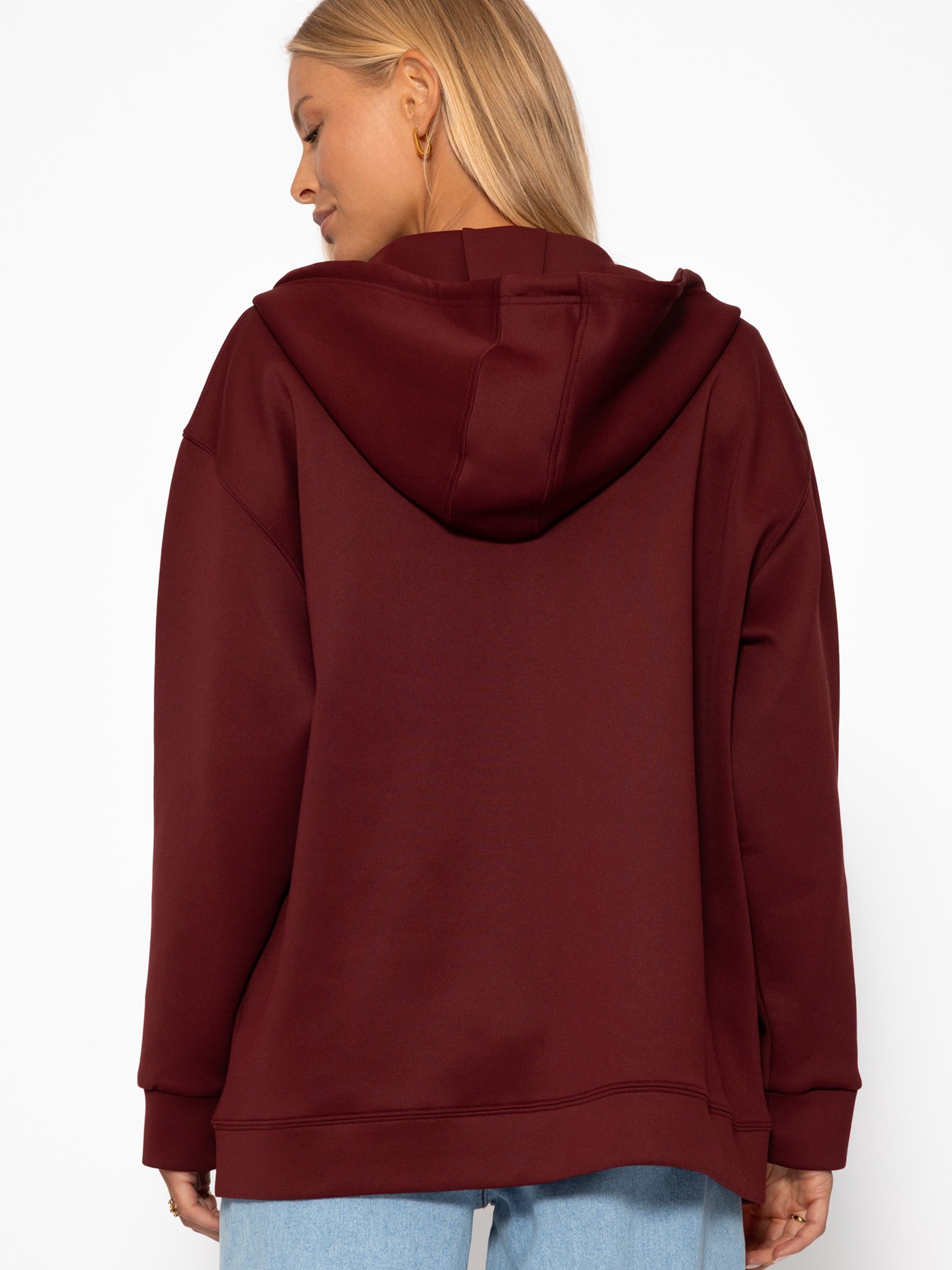 Oversized hooded sweat jacket - burgundy
