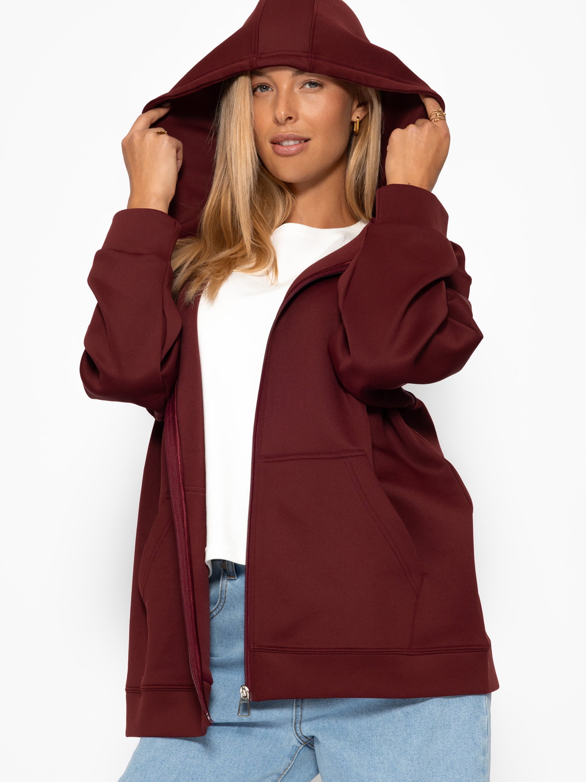 Oversized hooded sweat jacket - burgundy