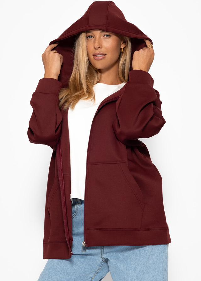 Oversized hooded sweat jacket - burgundy