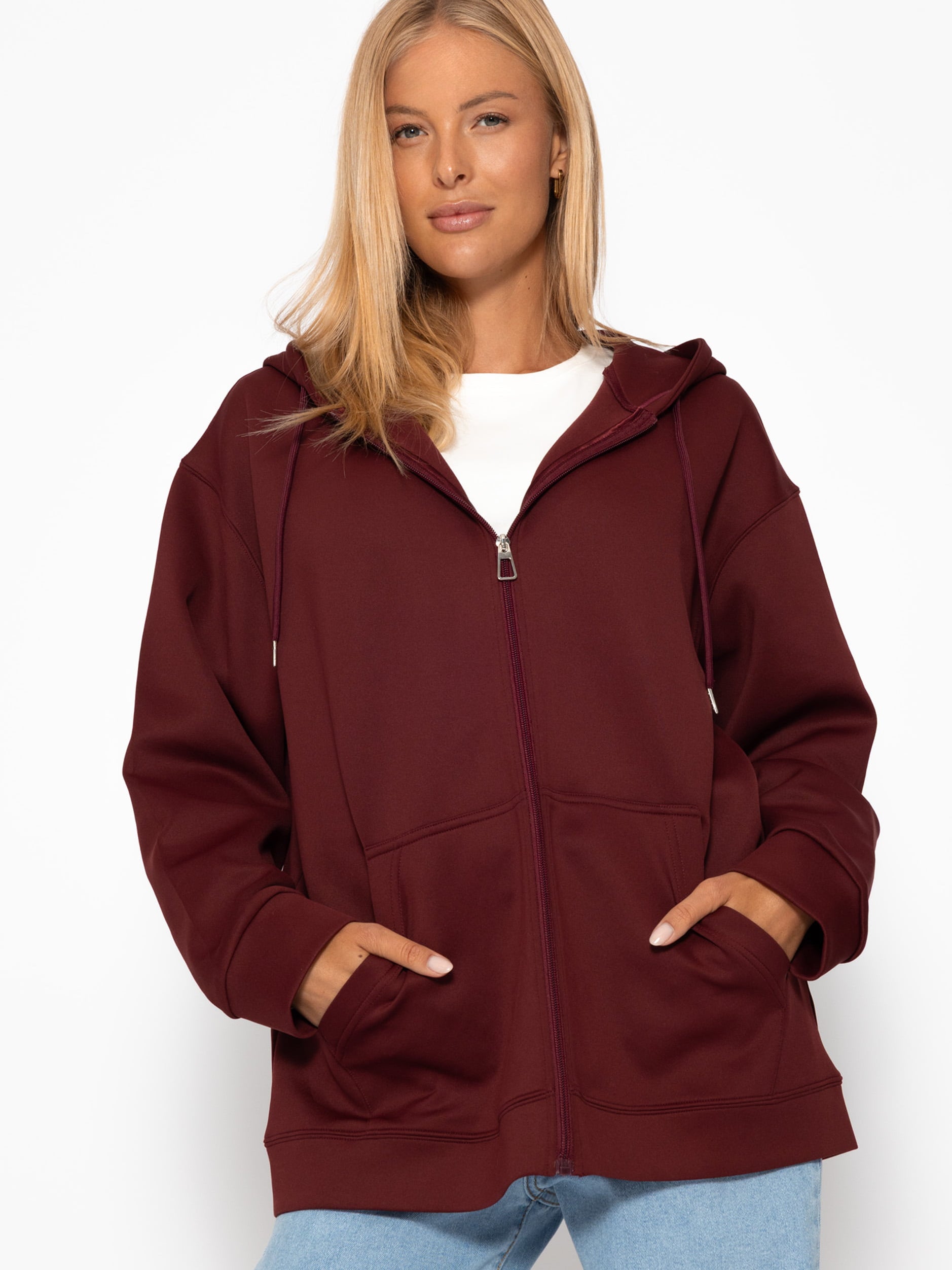 Oversized hooded sweat jacket - burgundy