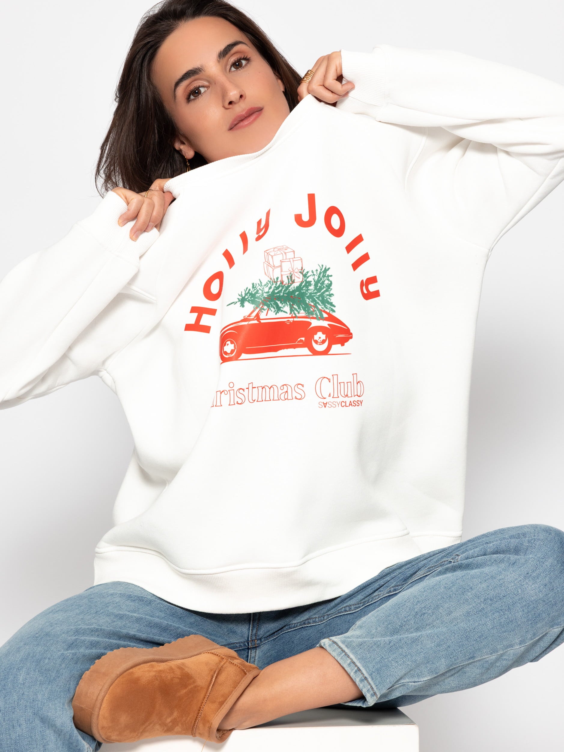 Oversized sweatshirt with X-MAS print - Off-white