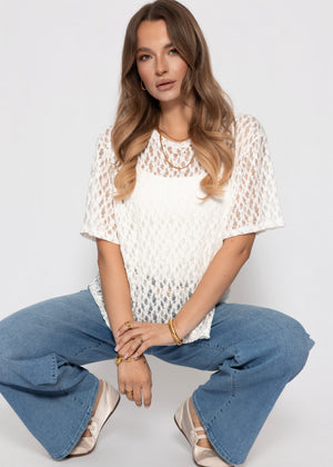 Oversize T-Shirt aus Spitze - weiß