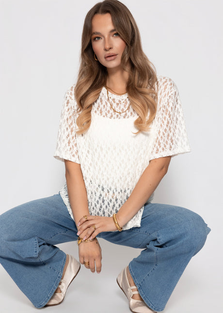 Oversize T-Shirt aus Spitze - weiß