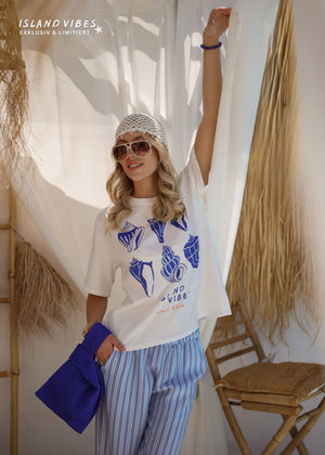 Oversize T-Shirt mit Muschelprint - weiß