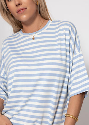 Oversize T-Shirt mit Streifen - blau-weiß