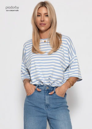 Oversize T-Shirt mit Streifen - blau-weiß