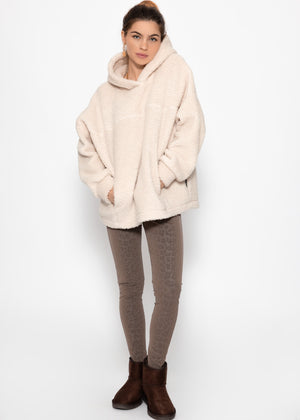 Oversize teddy sweatshirt with hood - offwhite