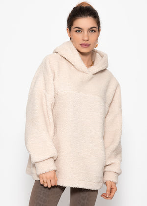 Oversize teddy sweatshirt with hood - offwhite