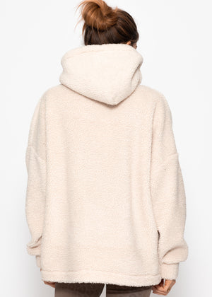 Oversize teddy sweatshirt with hood - offwhite
