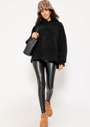 Oversize Teddy Sweatshirt mit Kapuze - schwarz