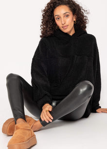 Oversized teddy sweatshirt with hood - black