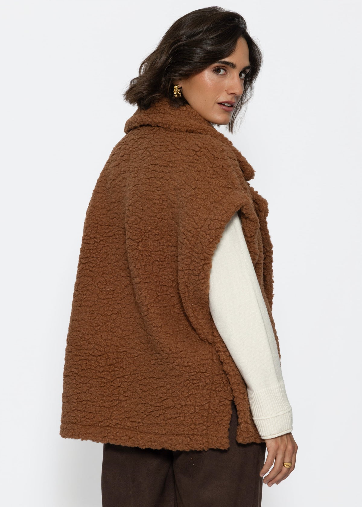 Oversize Teddy-Weste mit Reverskragen - camel