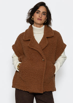 Oversize Teddy-Weste mit Reverskragen - camel
