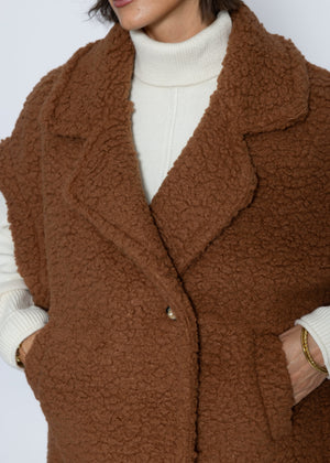 Oversize Teddy-Weste mit Reverskragen - camel
