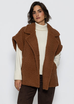 Oversize Teddy-Weste mit Reverskragen - camel