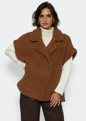Oversize Teddy-Weste mit Reverskragen - camel