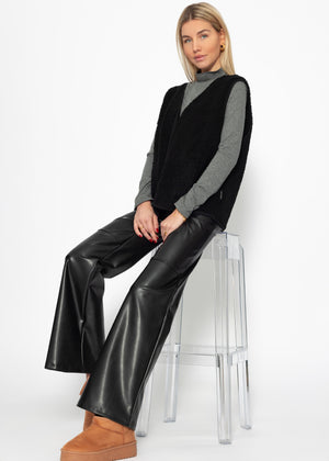 Oversized teddy vest - black