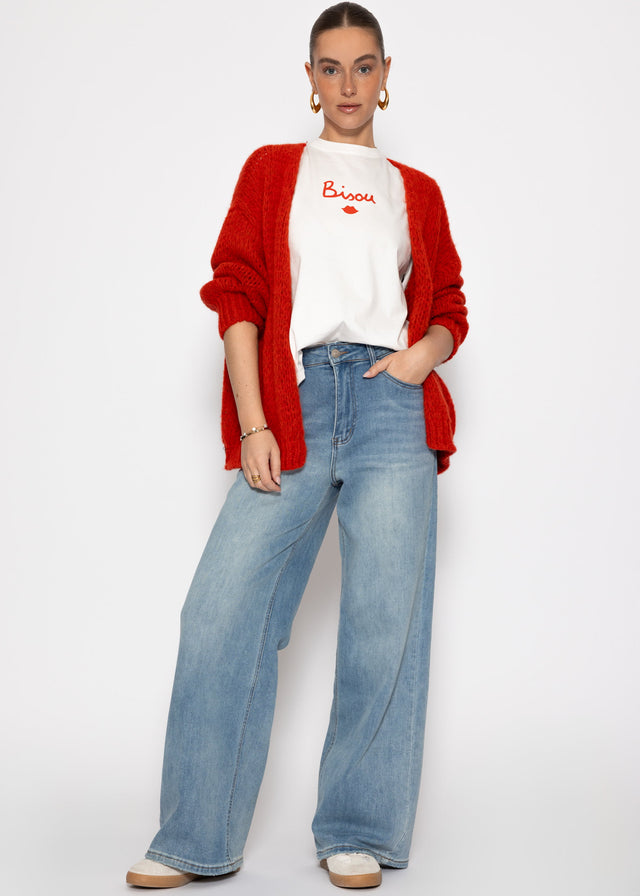 Oversized T-shirt with "BISOU" print - off-white
