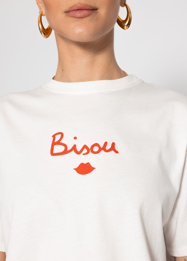 Oversized T-shirt with "BISOU" print - off-white