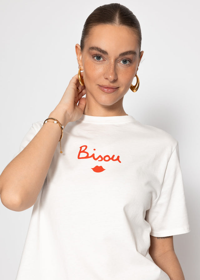 Oversized T-shirt with "BISOU" print - off-white
