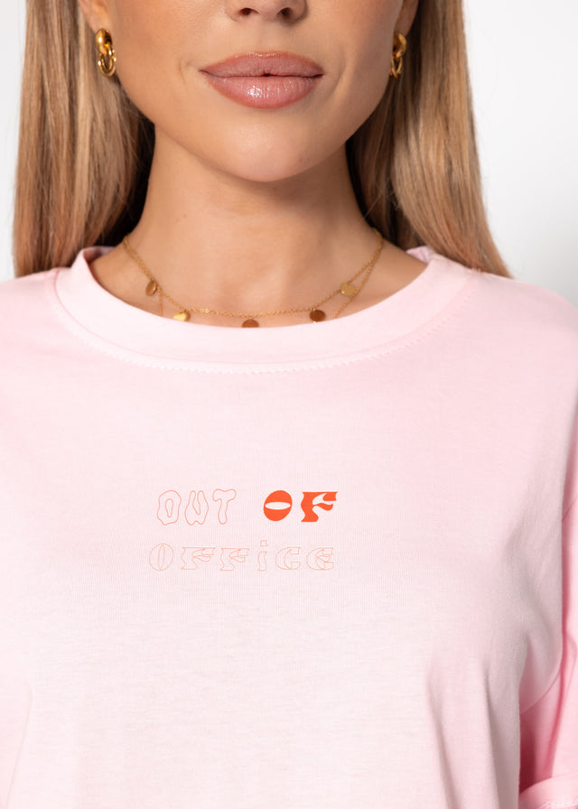 Oversized T-shirt with print - rose