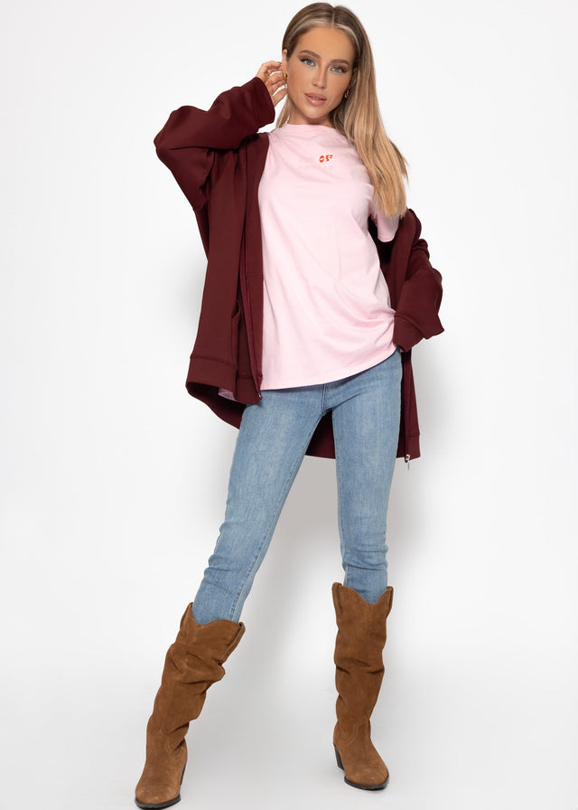 Oversized T-shirt with print - rose