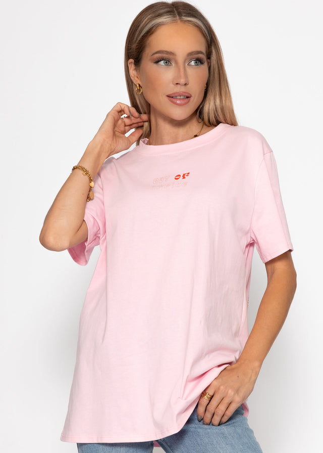 Oversized T-shirt with print - rose