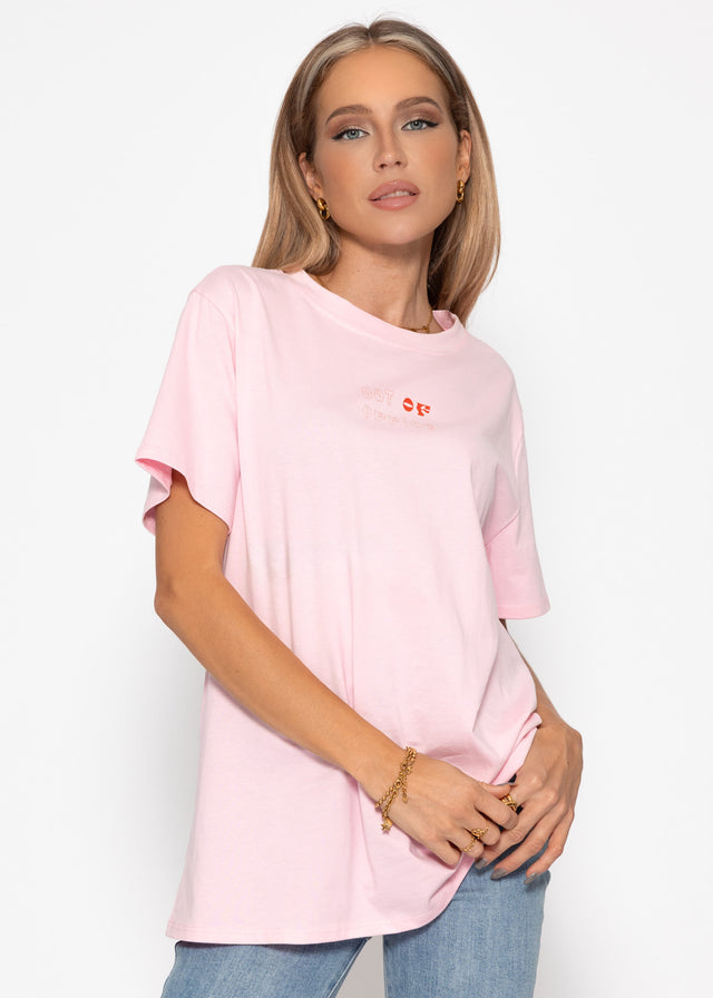 Oversized T-shirt with print - rose