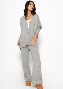Oversized Cardigan mit V-Ausschnitt und Kaschmiranteil - grau