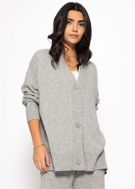 Oversized Cardigan mit V-Ausschnitt und Kaschmiranteil - grau
