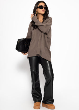 Oversized cardigan with V-neck and cashmere content - taupe