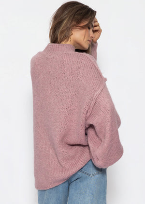 Oversized Grobstrickpullover - altrosa