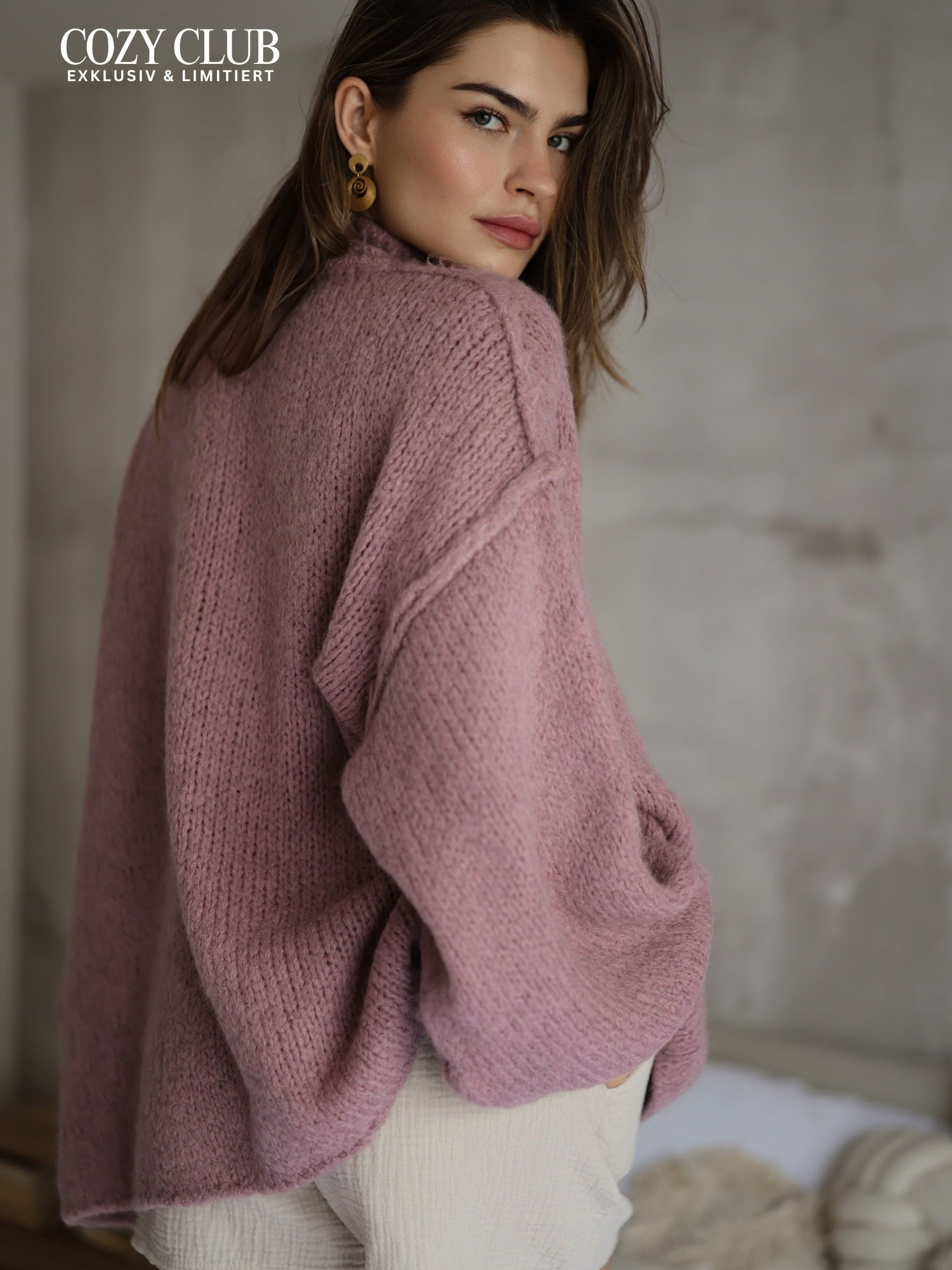 Oversized Grobstrickpullover - altrosa