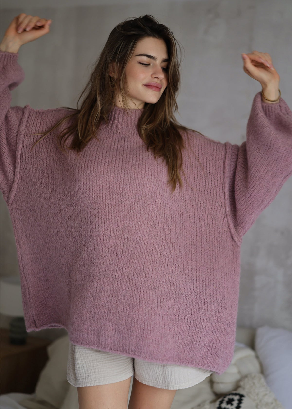 Oversized Grobstrickpullover - altrosa