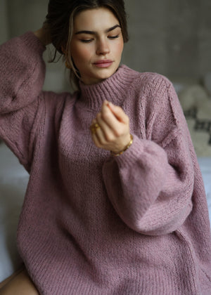 Oversized Grobstrickpullover - altrosa