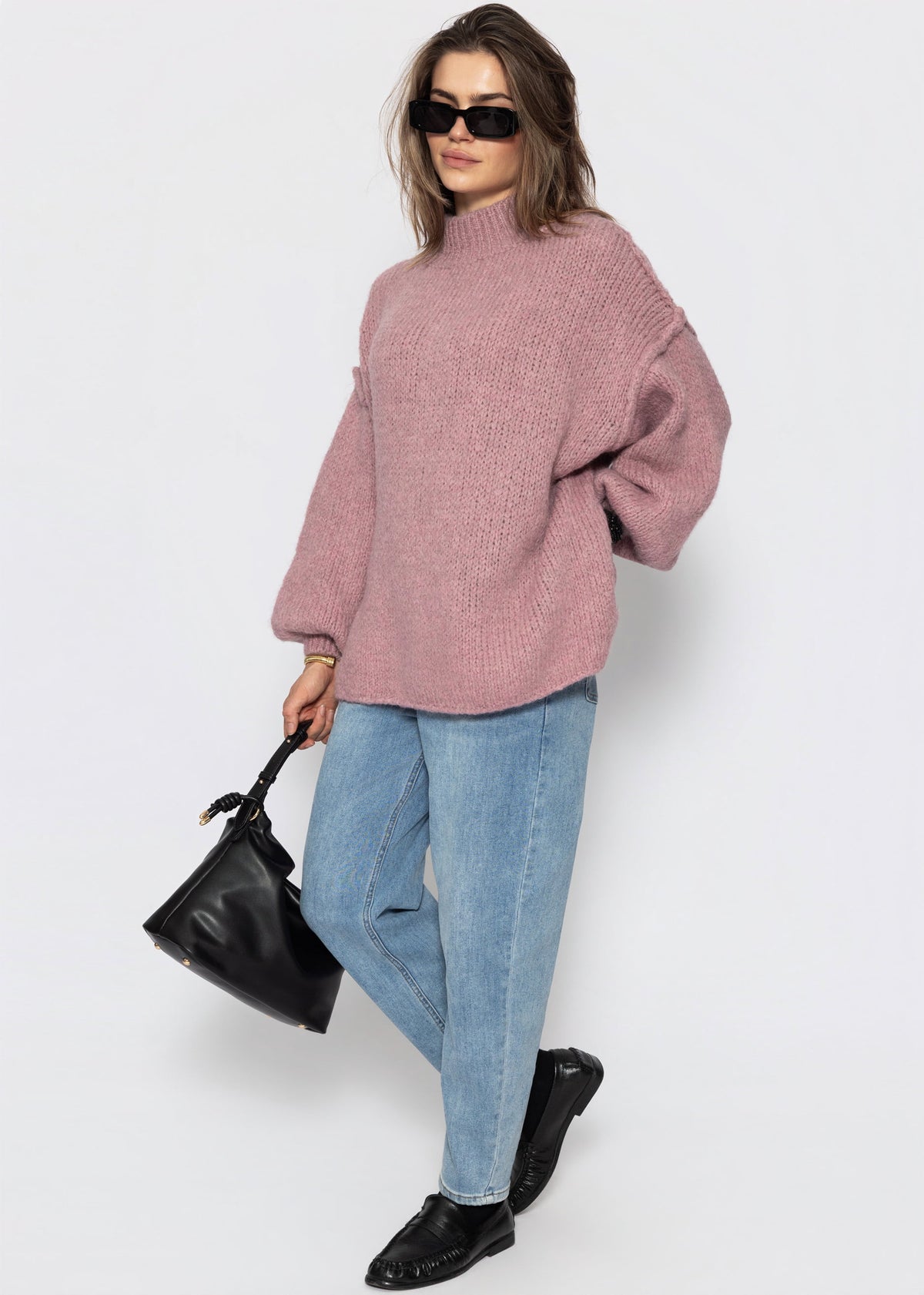 Oversized Grobstrickpullover - altrosa