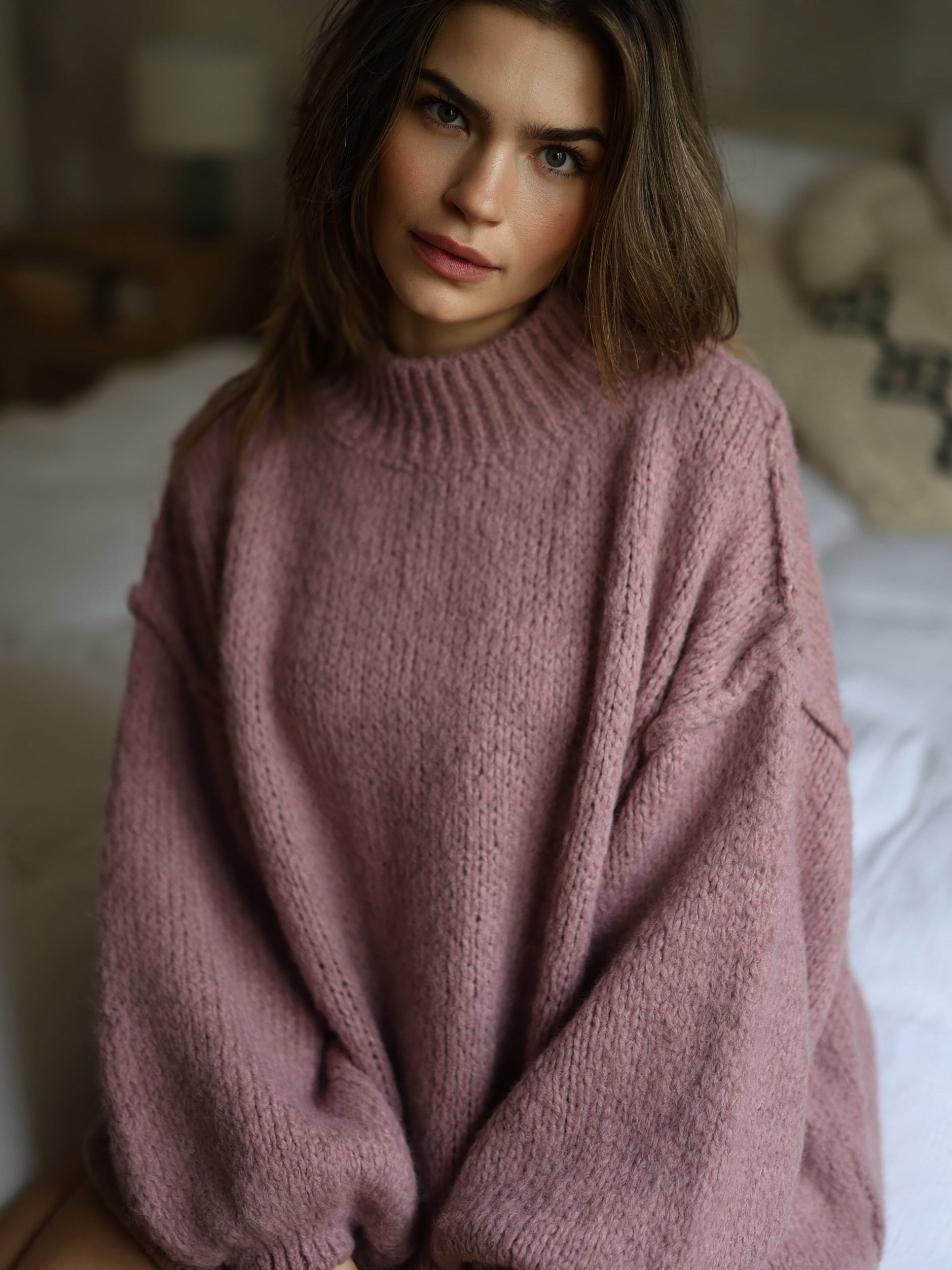 Oversized Grobstrickpullover - altrosa