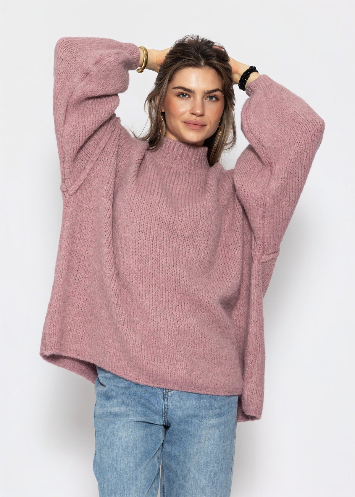 Oversized Grobstrickpullover - altrosa
