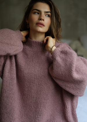 Oversized Grobstrickpullover - altrosa
