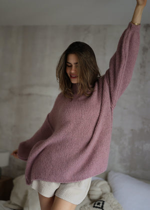 Oversized Grobstrickpullover - altrosa