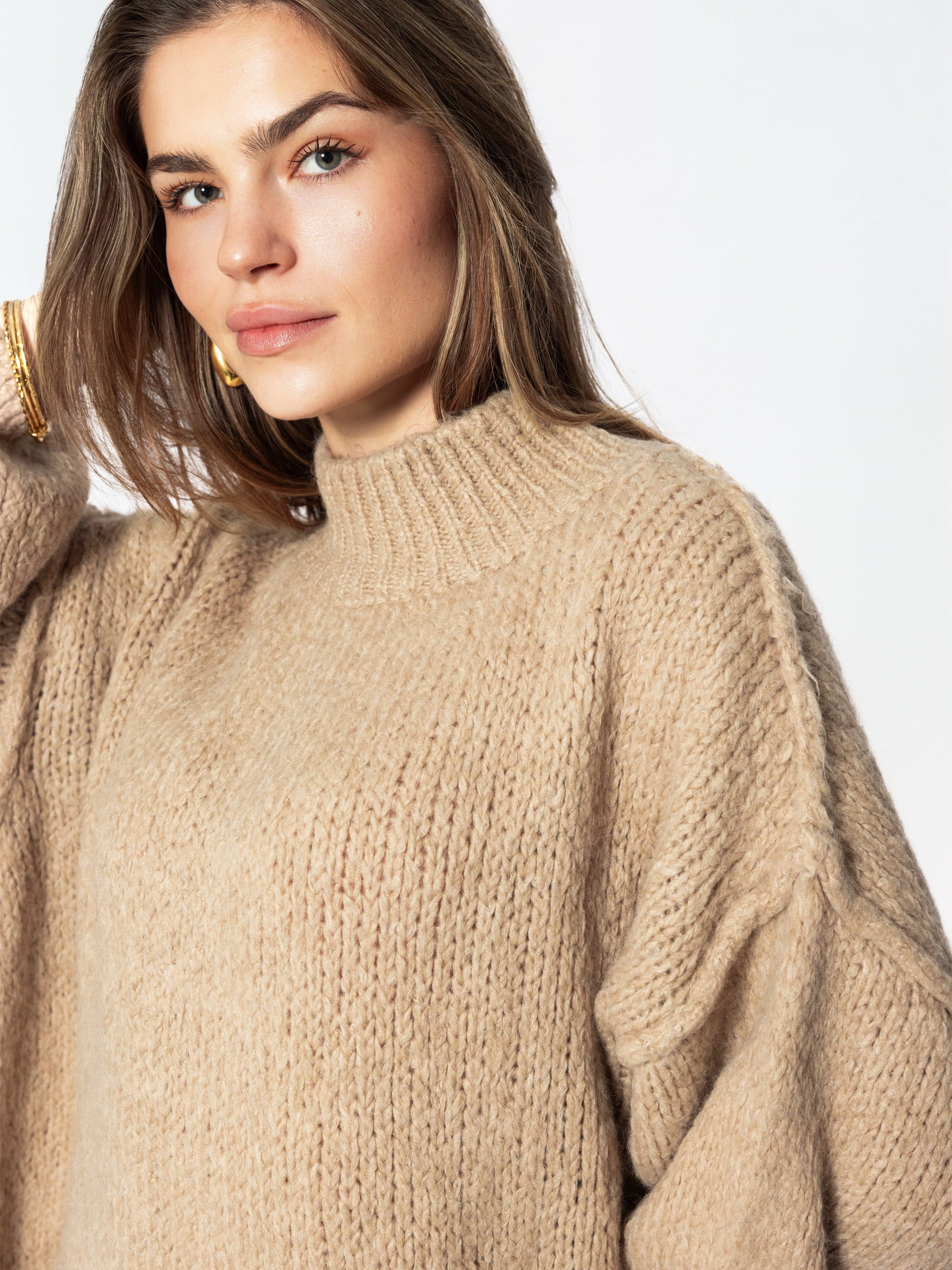 Oversized Grobstrickpullover - beige