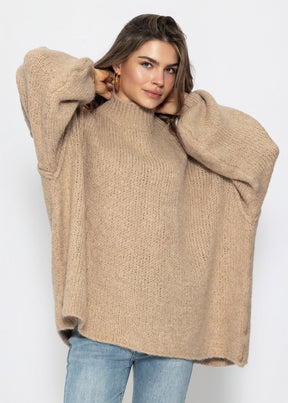 Oversized Grobstrickpullover - beige