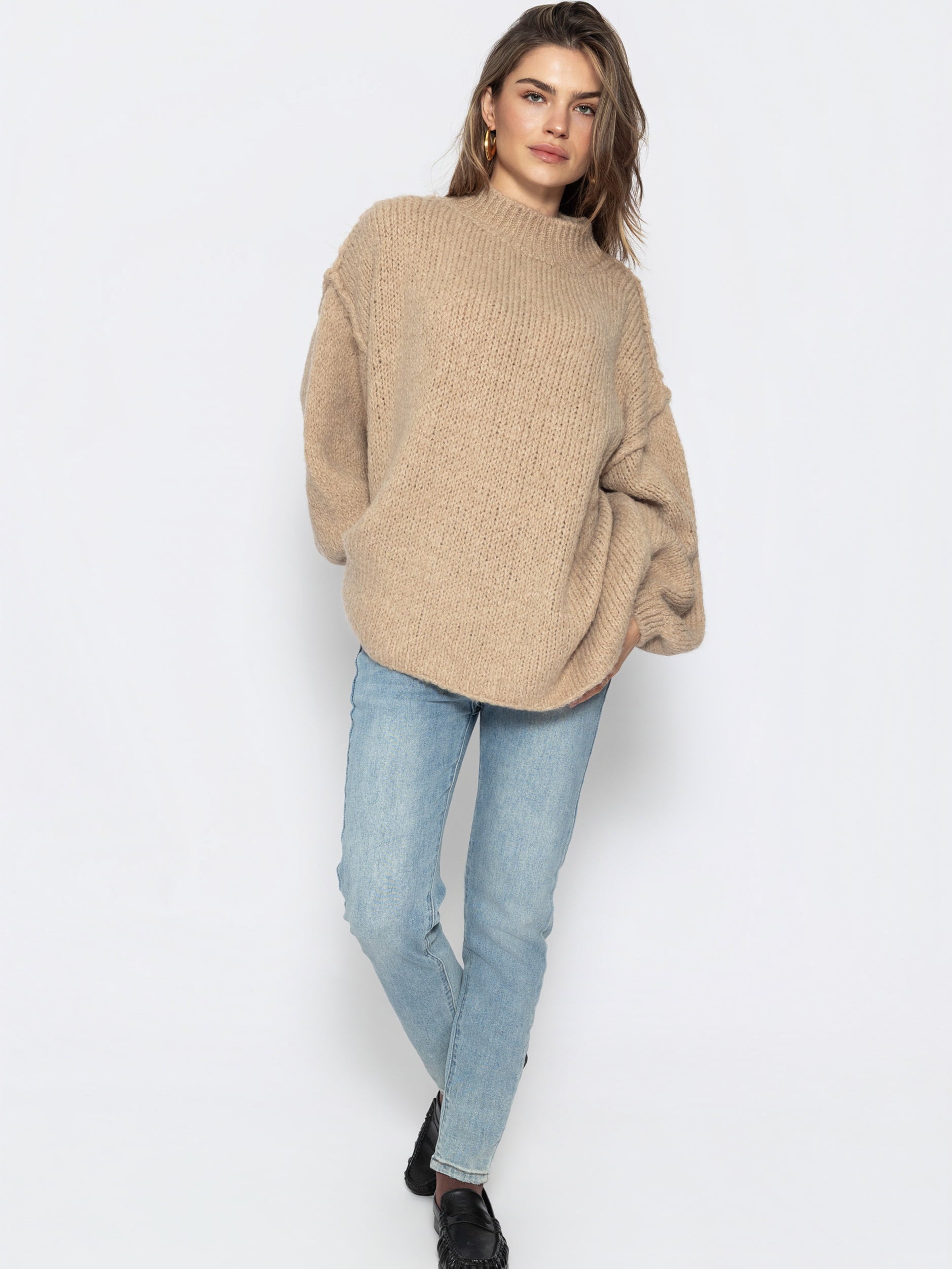 Oversized Grobstrickpullover - beige