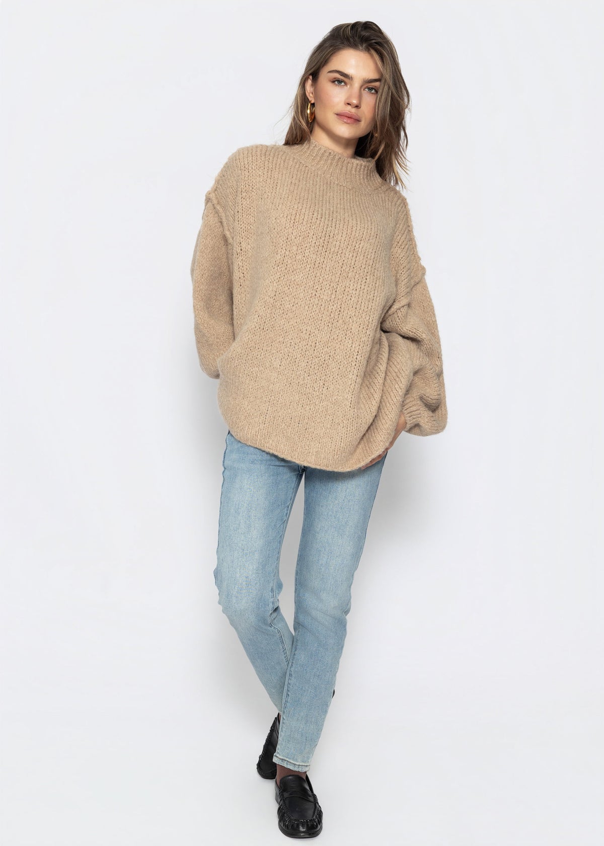 Oversized Grobstrickpullover - beige