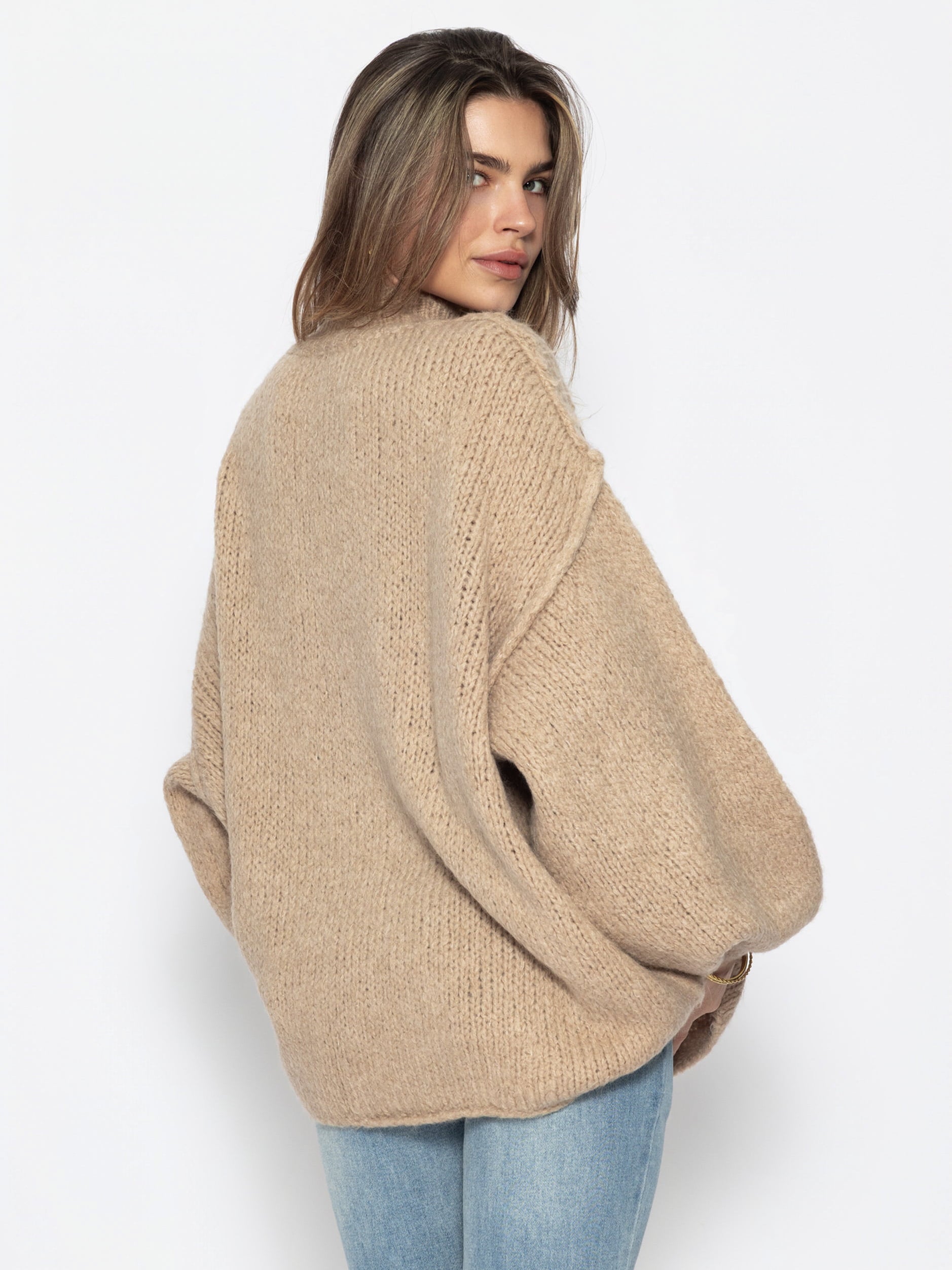 Oversized Grobstrickpullover - beige