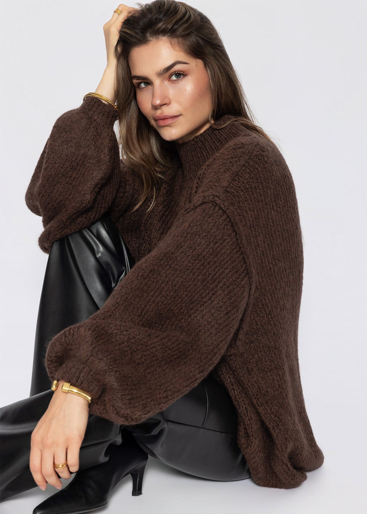 Oversized Grobstrickpullover - braun