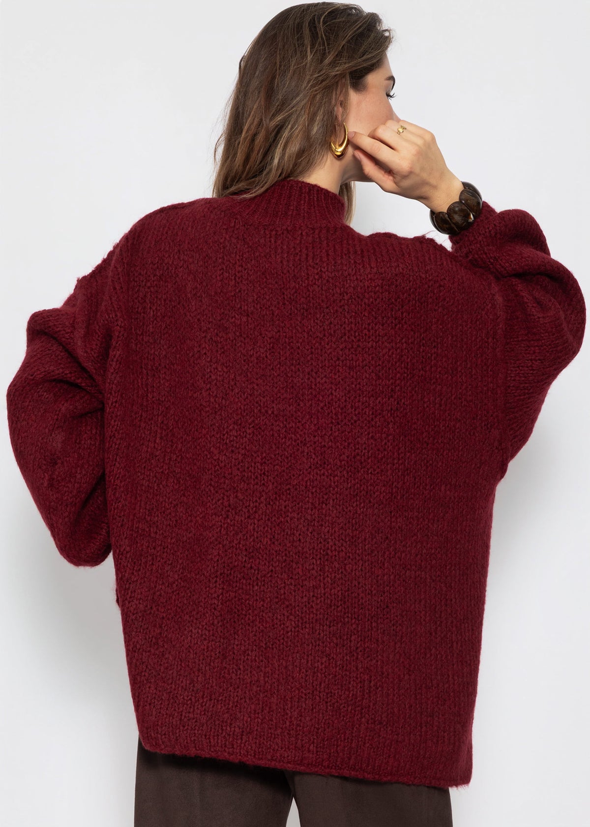 Oversized Grobstrickpullover - burgundy