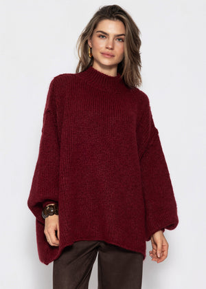 Oversized Grobstrickpullover - burgundy