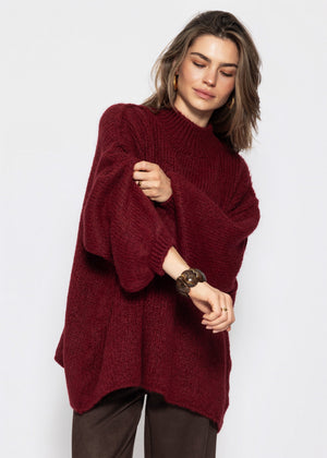 Oversized Grobstrickpullover - burgundy