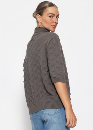 Oversized Kurzarmpullover mit Noppenstruktur - grau